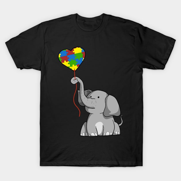 Elephant Mom with kid Autism Awareness Shirt with colored puzzle pieces heart balloon T-Shirt by TheBeardComic